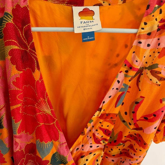 FARM RIO GORGEOUS MARBELLA COTTON WRAP MINI DRESS ORANGE/YELLOW MINT COND SZ M - Picture 3 of 8